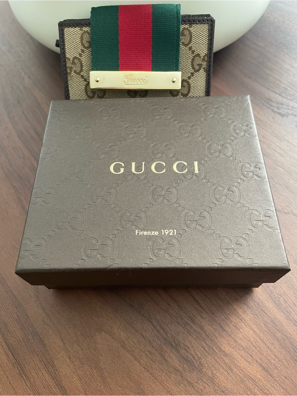 Gucci GG Canvas Tri-Fold Card Holder with Green and Red Web. Authentic. - Picture 3 of 13